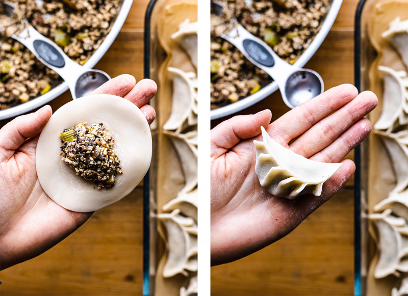 gyoza mushroom tofu making