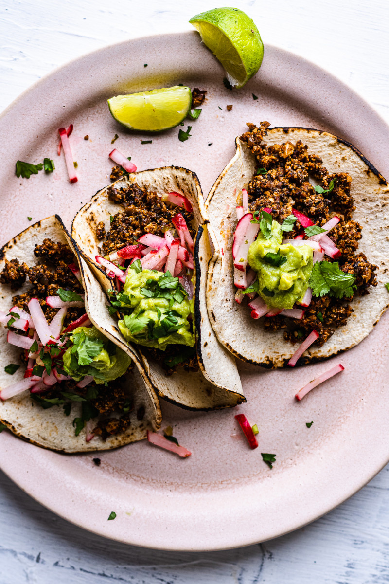 oven vegan tacos plate