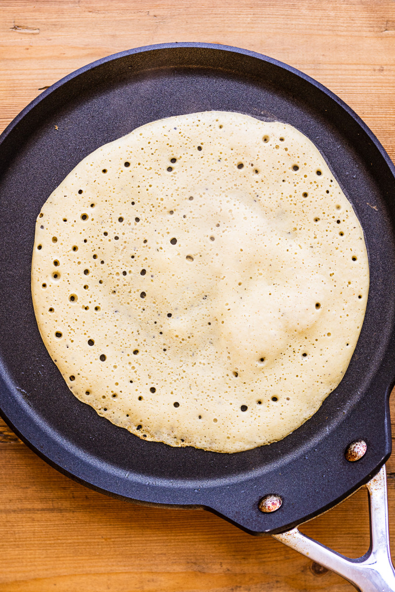 savoury tofu pancakes frying