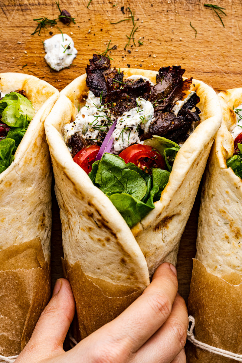 vegan gyros mushrooms three