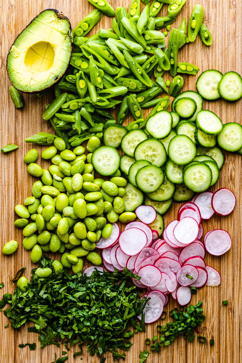 cold noodle salad ingredients prep
