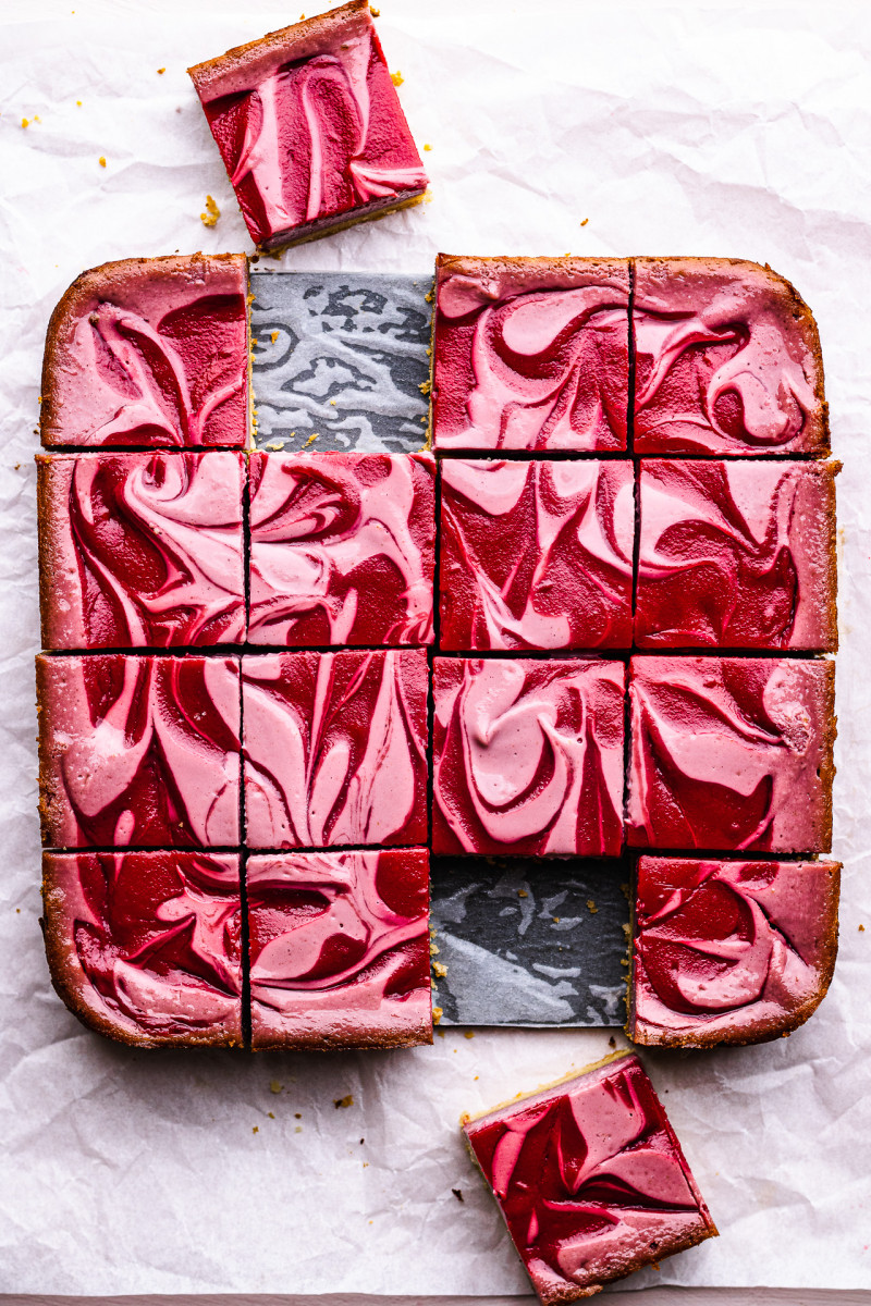 vegan strawberry cheesecake bars cutout