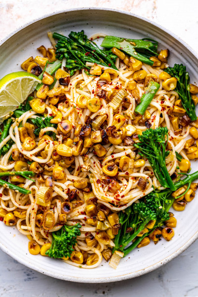 miso noodles charred corn