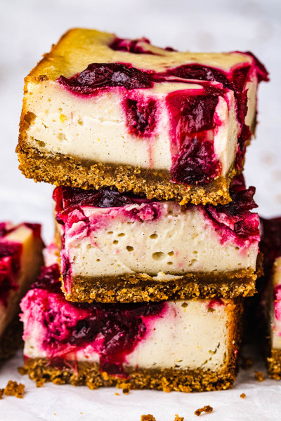 cranberry cheesecake bars stack