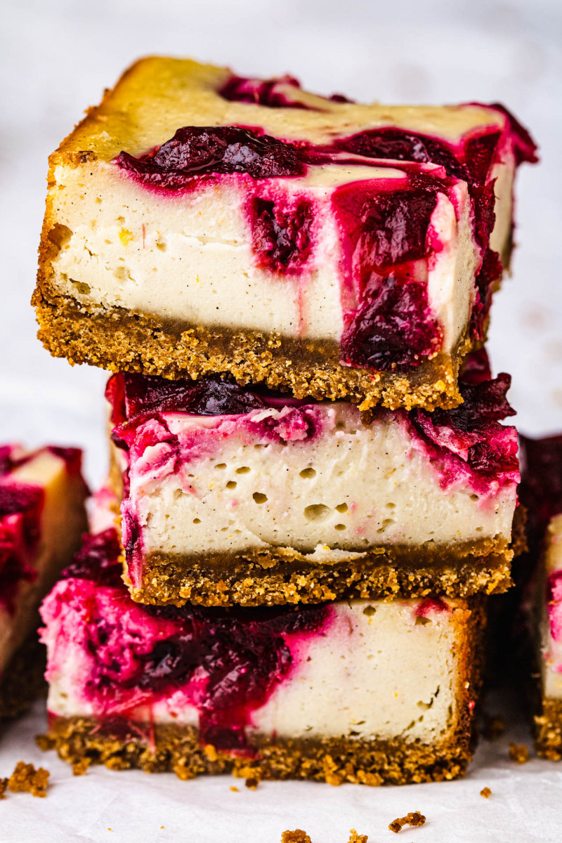 cranberry cheesecake bars stack