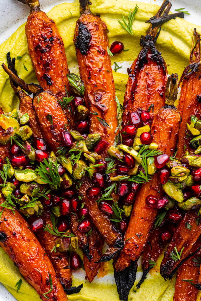 harissa carrots pistachio cream macro