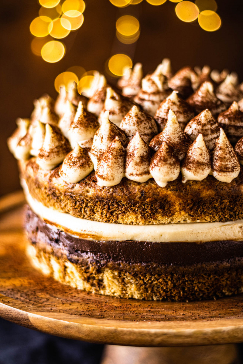 vegan tiramisu cake half