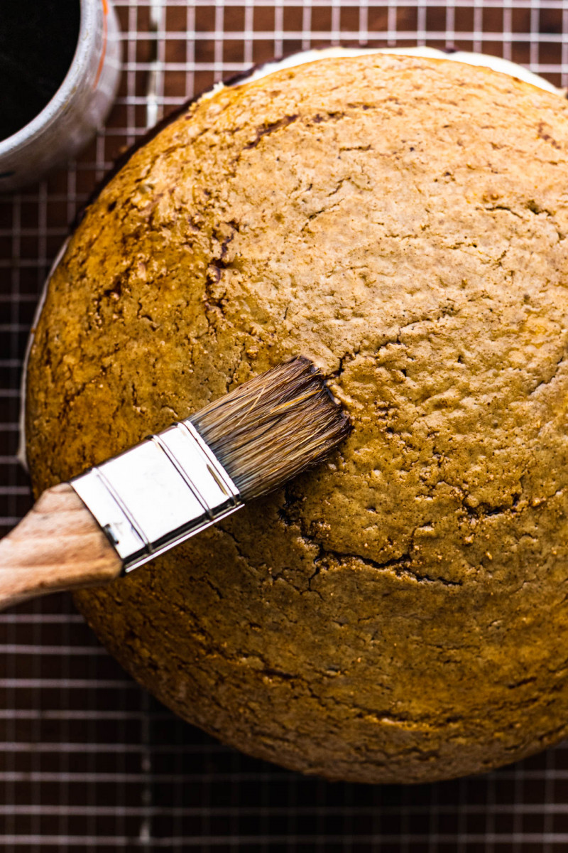 vegan tiramisu cake soaking