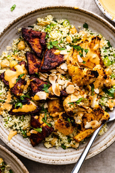 harissa tofu bowls portion
