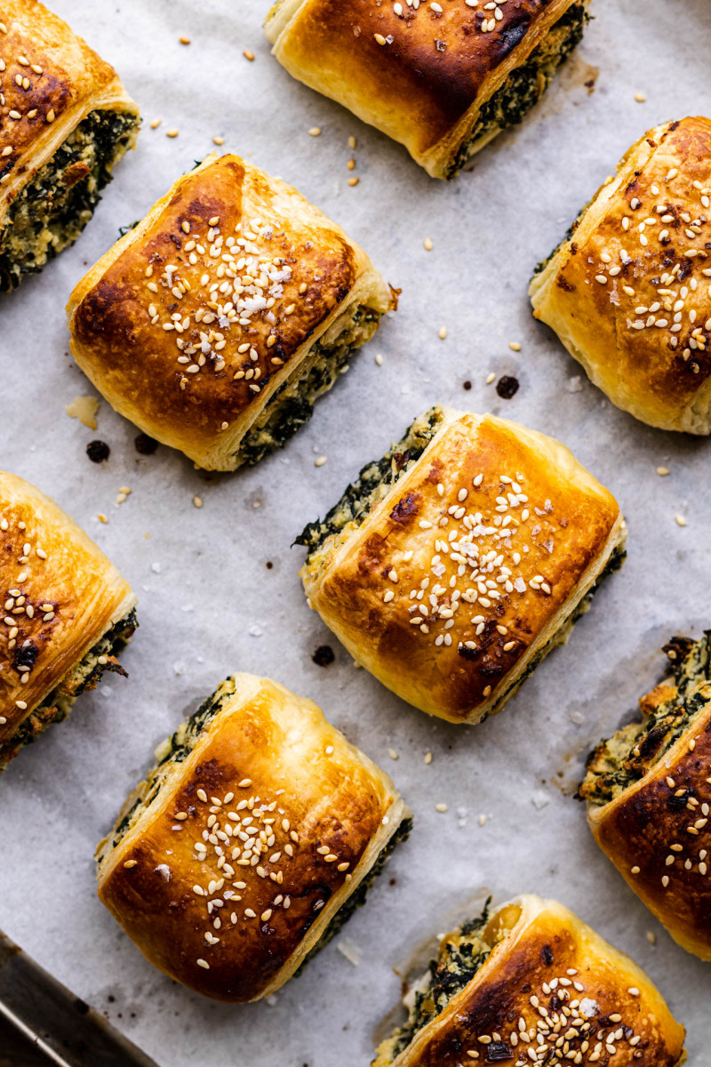 spinach ricotta rolls vegan baked tray