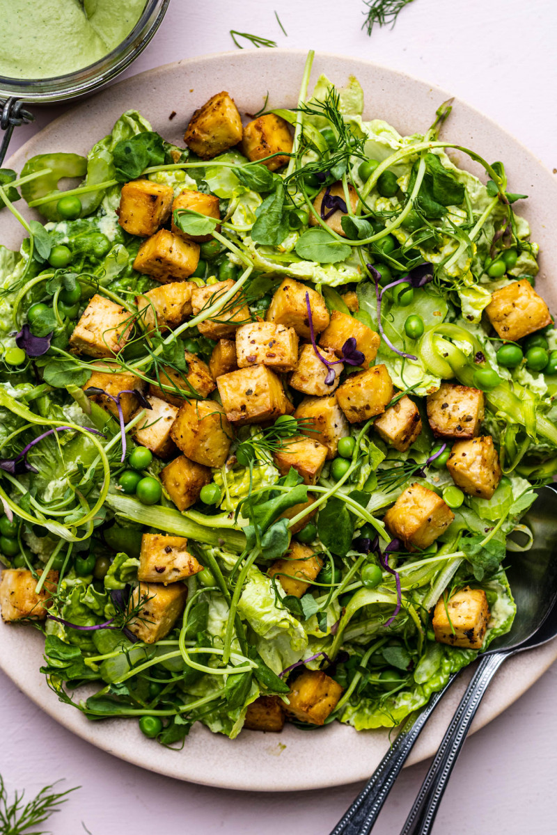 green spring salad lemon tofu