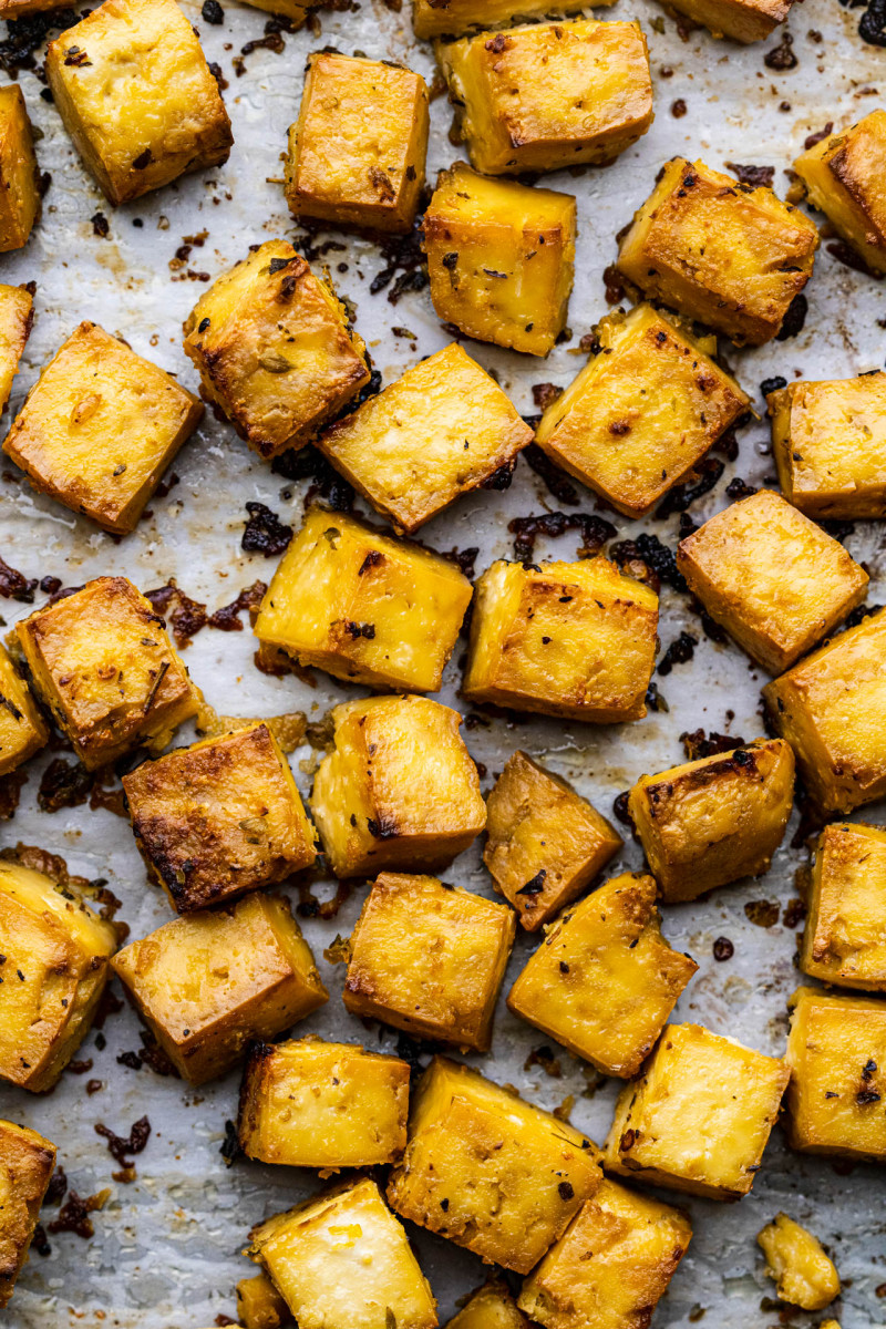 green spring salad lemon tofu baked