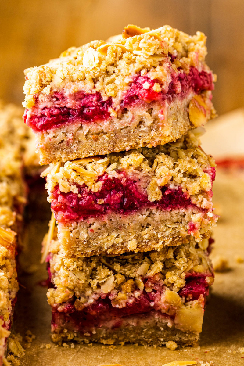 strawberry crumble bars stack