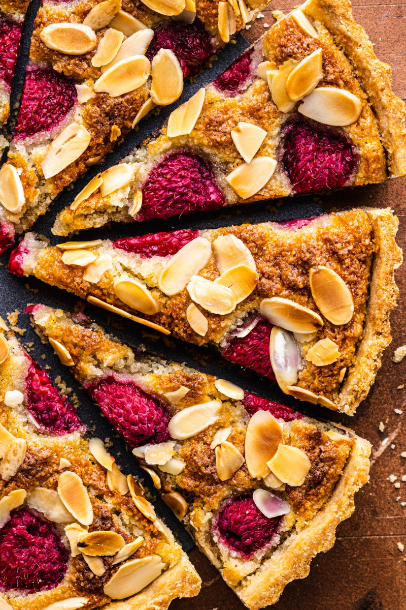 vegan bakewell tart cut up