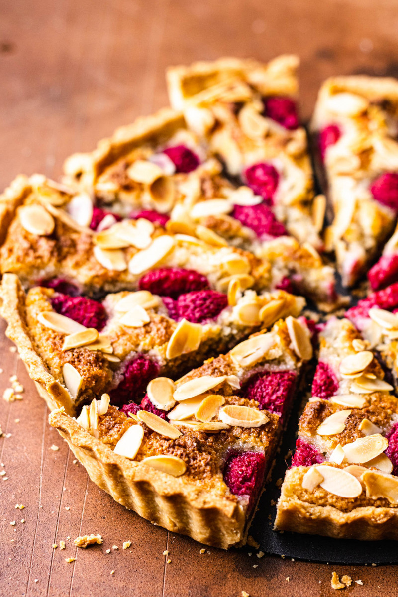vegan bakewell tart cut side