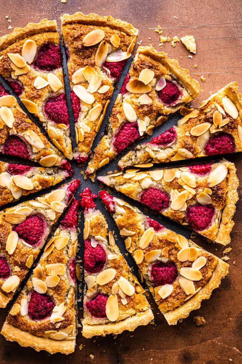 vegan bakewell tart cut up