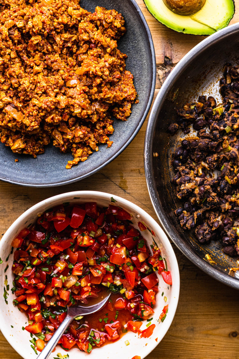 vegan burrito chipotle tempeh assembly