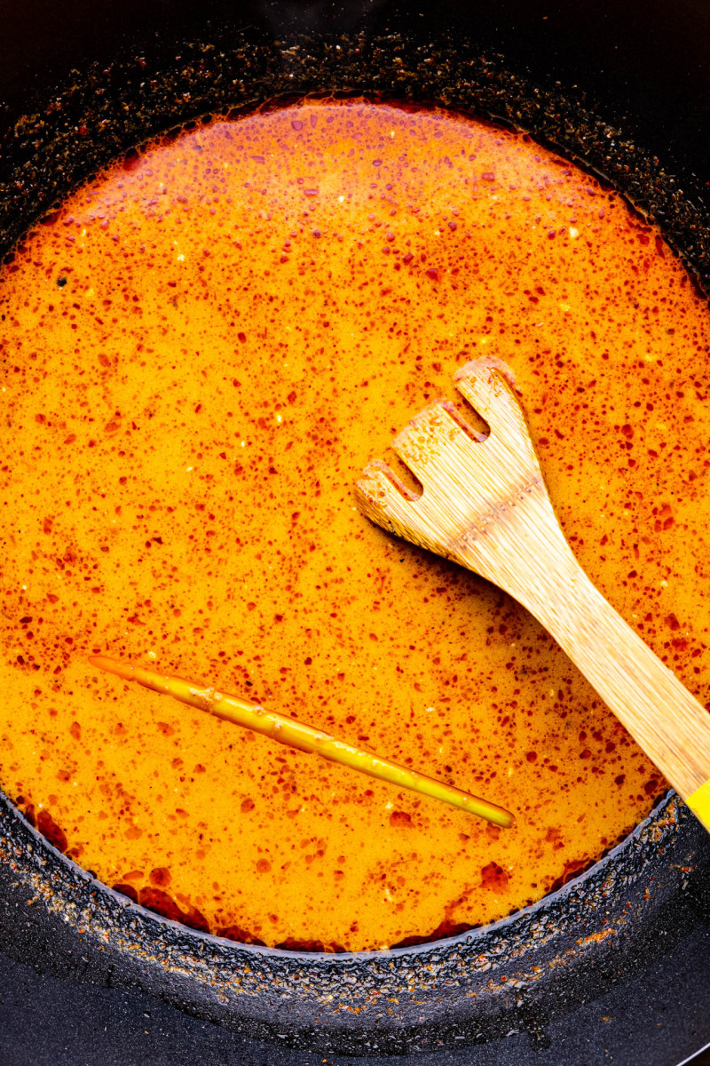 Thai red curry noodle soup simmer