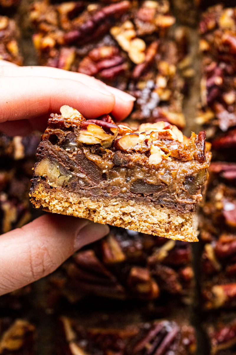 vegan pecan pie bars piece